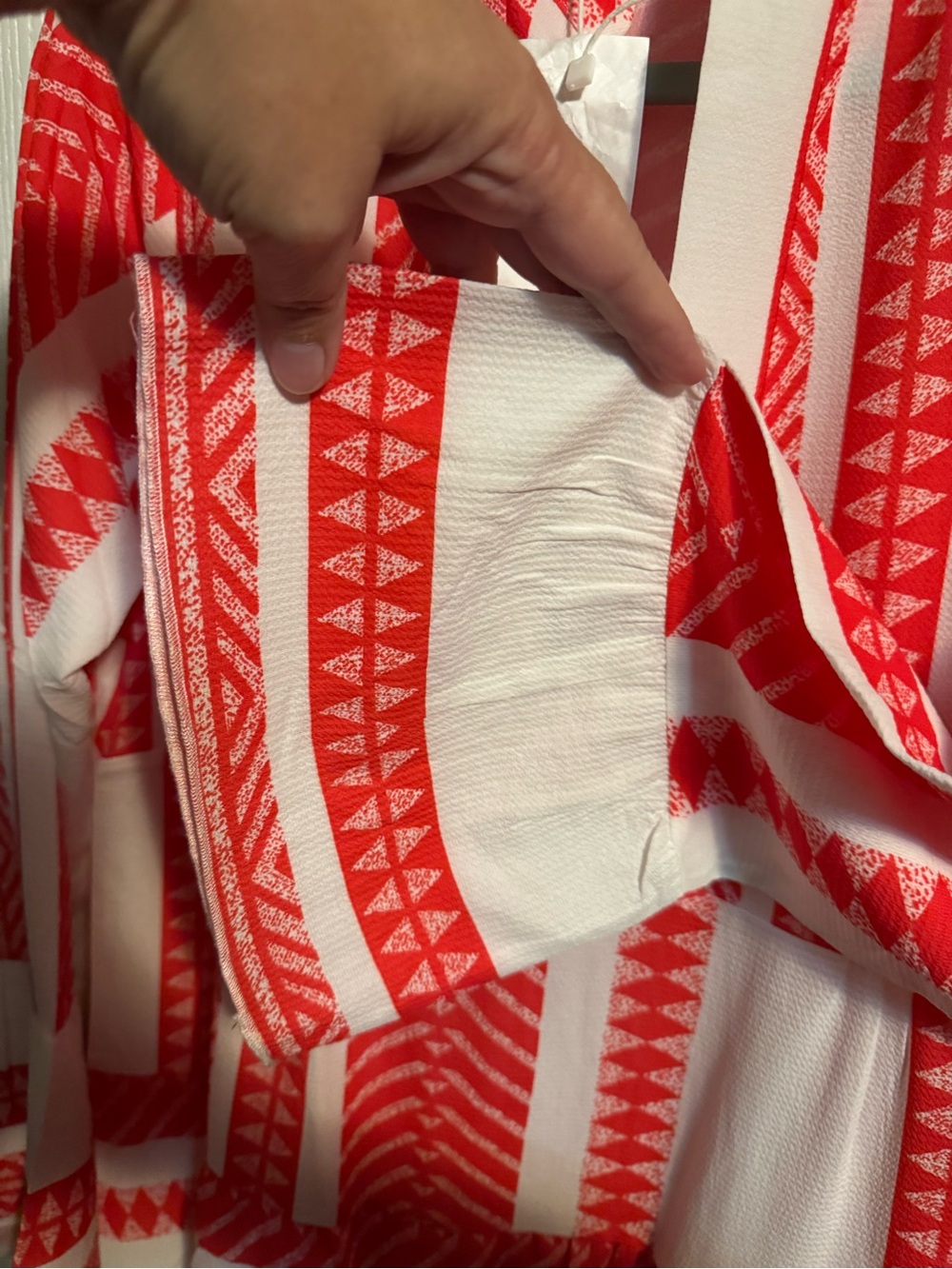 Red & White Patterned Maxi Dress - Lightweight Tiered Design - Picture 5 of 7